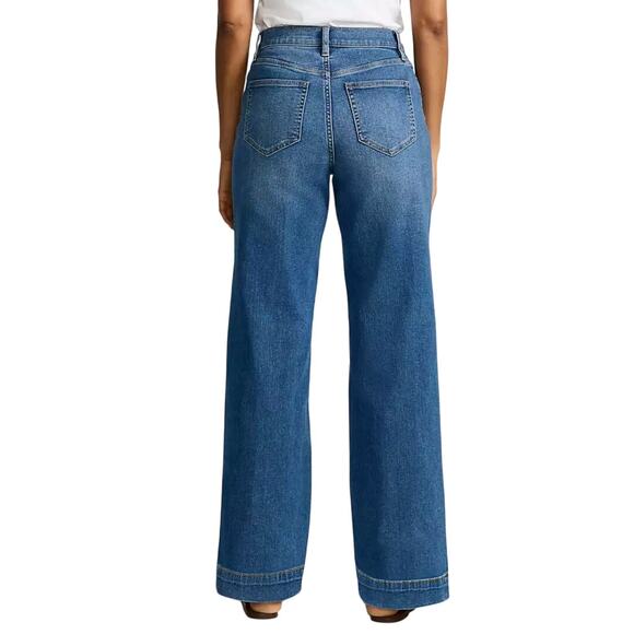 NWOT Lands' End Recover High Rise Wide Leg Indigo Jeans Size 10 Petite - Picture 2 of 15